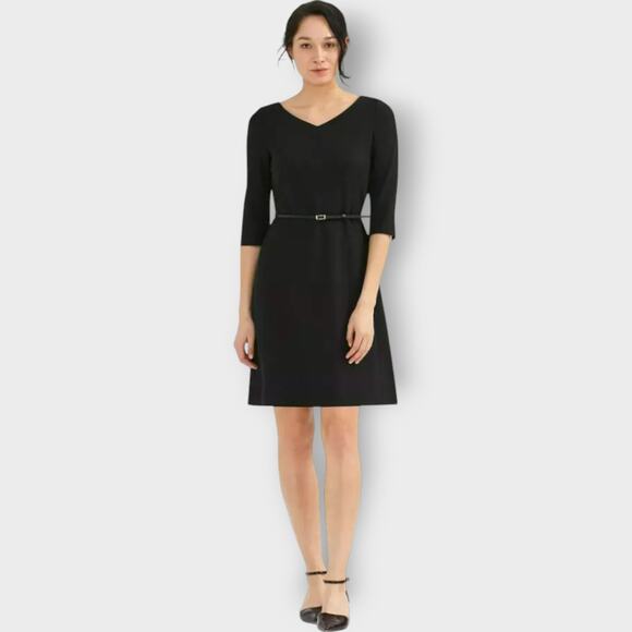 MM Lafleur Alexandra Dress V Neck A Line Black 3/4 Sleeve Stretch Knee Length 8 - Picture 9 of 10